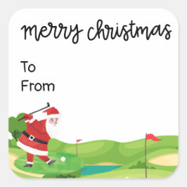 Golf Weihnachten mit dem Weihnachtsmann für Golfer Quadratischer Aufkleber