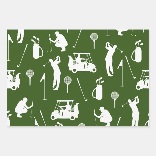 Golf Weihnachten mit goldfarbenem und grünem Thema Geschenkpapier Set (Vorderseite 2)
