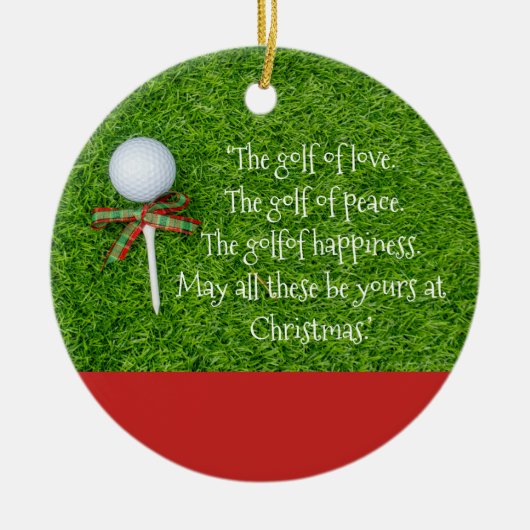 Golf Weihnachten mit Golfball und Tee mit Band Keramik Ornament (Vorne)
