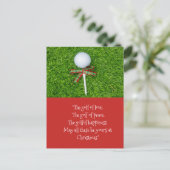 Golf Weihnachten mit Golfball und Tee mit Band Postkarte (Stehend Vorderseite)