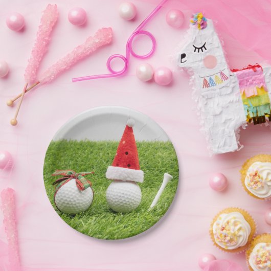 Golf Weihnachten mit Golfbällen und Weihnachtsmann Pappteller (Party)