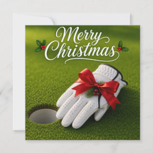 Golf Weihnachten mit Golfhandschuh auf Grün Karte