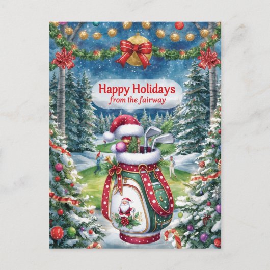 Golf Weihnachten mit Golftasche auf Grün (Vorderseite)