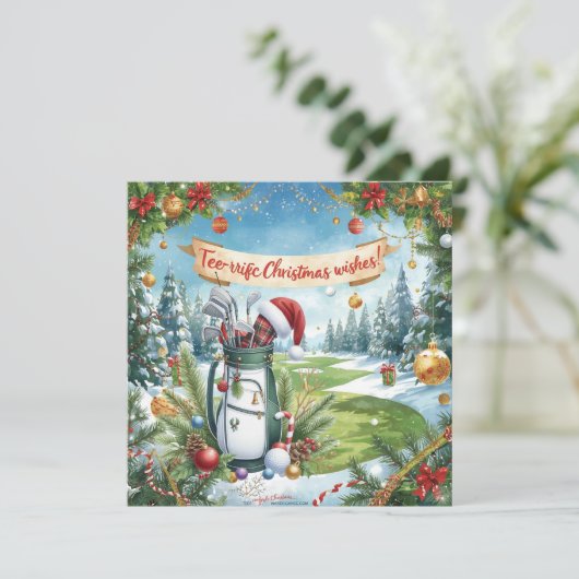 Golf Weihnachten mit Golftasche auf Grün (Stehend Vorderseite)