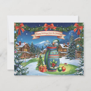 Golf Weihnachten mit Golftasche auf Grün Postkarte