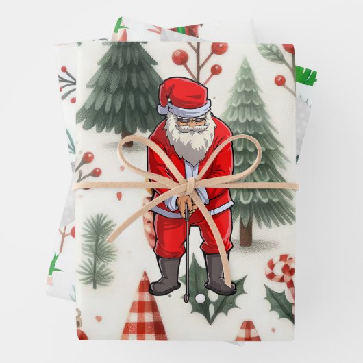 Golf Weihnachten mit Kugel und Eisen für Golfer Geschenkpapier Set (Beispiel)