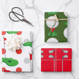 Golf Weihnachten mit Kugel und Eisen für Golfer Geschenkpapier Set