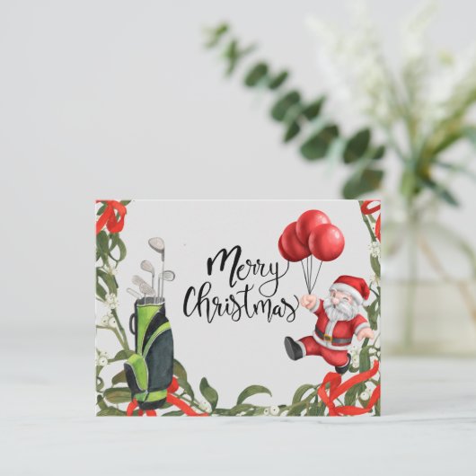 Golf Weihnachten mit laufendem Santa Claus Golf Postkarte (Stehend Vorderseite)