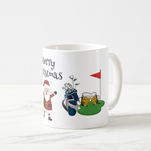 Golf Weihnachten mit Santa Golf Flagge Bier und Ta Kaffeetasse (VorderseiteRechts)