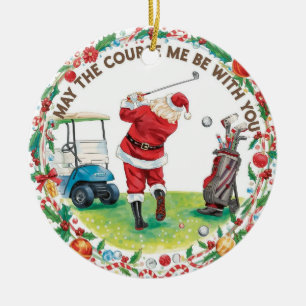 Golf Weihnachten mit Santa Golfer auf Golfplatz Keramik Ornament