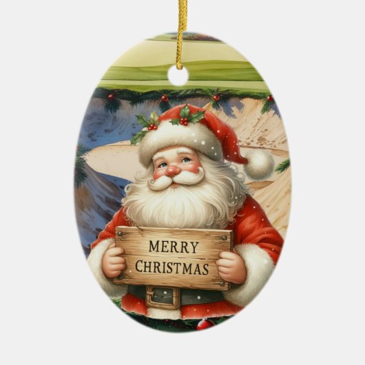 Golf Weihnachten mit Santa Golfer auf Golfplatz Keramik Ornament (Vorne)