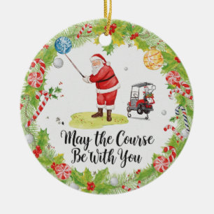 Golf Weihnachten mit Santa Golfer auf Golfplatz Keramik Ornament