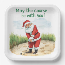 Golf Weihnachten mit Santa Golfer auf Golfplatz Pappteller