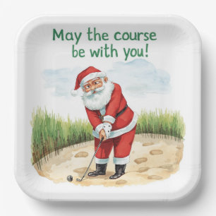 Golf Weihnachten mit Santa Golfer auf Golfplatz Pappteller