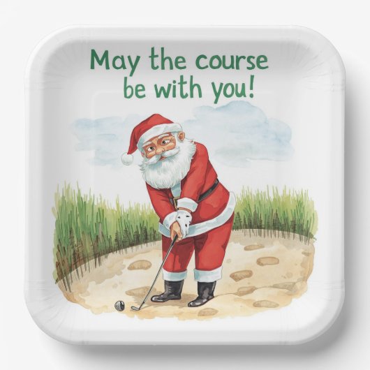 Golf Weihnachten mit Santa Golfer auf Golfplatz Pappteller (Vorderseite)