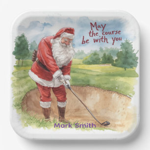 Golf Weihnachten mit Santa Golfer auf Golfplatz Pappteller