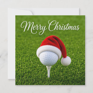 Golf Weihnachten mit Santa Hut auf grünem Gras Karte