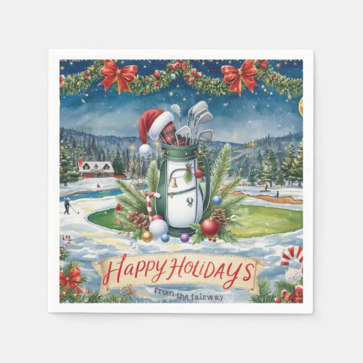 Golf Weihnachten mit Weihnachtsgolftasche Serviette (Vorderseite)