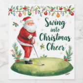 Golf Weihnachten mit Weihnachtsmann mit lustigem T Weinetikett (Einzelnes Label)