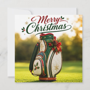 Golf Weihnachten mit Weihnachtstasche auf grünem G Karte