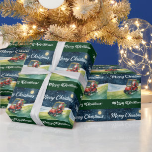 Golf Weihnachten Santa Claus fährt Golfcart   Geschenkpapier