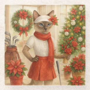 Golf Weihnachten Thema für Cat Frau Golfer Glasuntersetzer