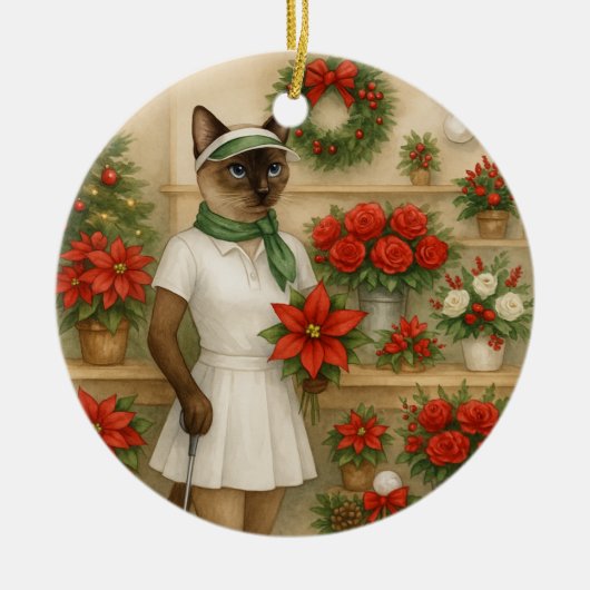 Golf Weihnachten Thema für Cat Frau Golfer Keramik Ornament (Vorne)
