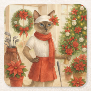 Golf Weihnachten Thema für Cat Frau Golfer Rechteckiger Pappuntersetzer