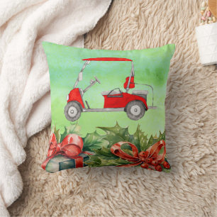 Golf Weihnachten Thema mit Golf Cart Wasserfarbe Kissen