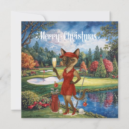 Golf Weihnachten Thema mit Siam Cat Golfer (Vorderseite)