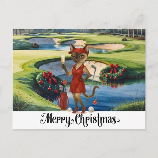 Golf Weihnachten Thema mit Siam Cat Golfer (Vorderseite)