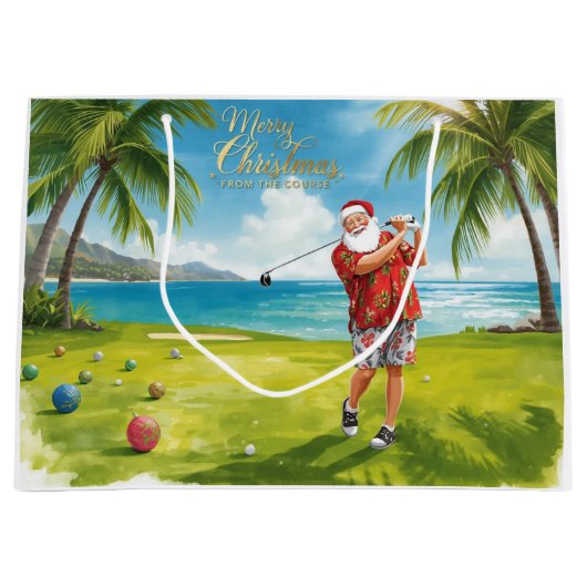 Golf Weihnachten Thema mit Weihnachtsmann Große Geschenktüte (Vorderseite)