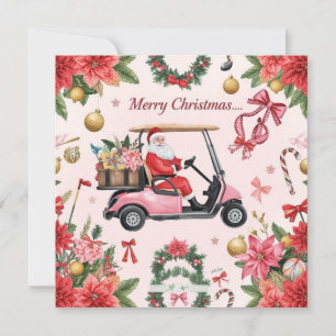 Golf-Weihnachts-Thema Santa fährt rosa Golfwagen Feiertagskarte