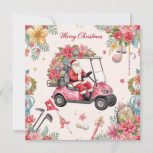 Golf-Weihnachts-Thema Weihnachtsmann fährt rosa Go Feiertagskarte