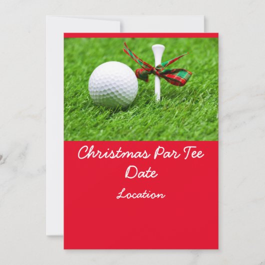 Golf Weihnachtsball mit Weihnachtsbändern und T Einladung (Vorderseite)