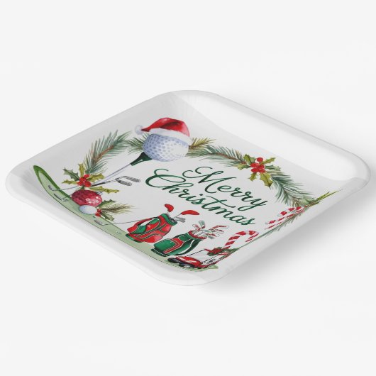 Golf Weihnachtsbällchen und Weihnachtsmannmütze Pappteller (Gewinkelt)