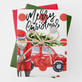 Golf Weihnachtsbaum auf rotem Auto mit dem Weihnac Geschenkpapier Set