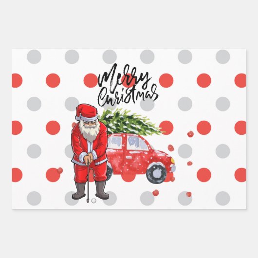 Golf Weihnachtsbaum auf rotem Auto mit dem Weihnac Geschenkpapier Set (Vorderseite)