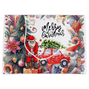 Golf Weihnachtsbaum auf rotem Auto mit dem Weihnac Große Geschenktüte