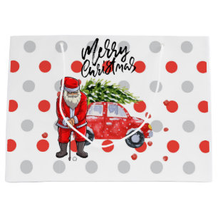 Golf Weihnachtsbaum auf rotem Auto mit dem Weihnac Große Geschenktüte