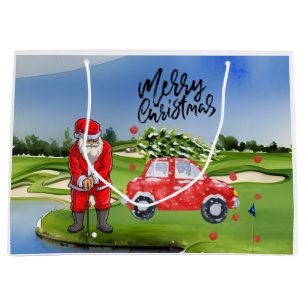 Golf Weihnachtsbaum auf rotem Auto mit dem Weihnac Große Geschenktüte