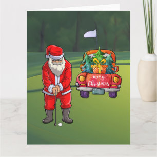 Golf Weihnachtsbaum auf rotem Auto mit dem Weihnac Karte