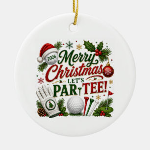 Golf-Weihnachtsfeier auf grünem Rasen Keramik Ornament
