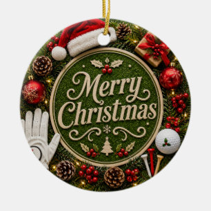 Golf-Weihnachtsfeier auf grünem Rasen Keramik Ornament