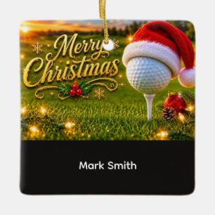 Golf-Weihnachtsfeier mit Golfball für Golfer Keramikornament