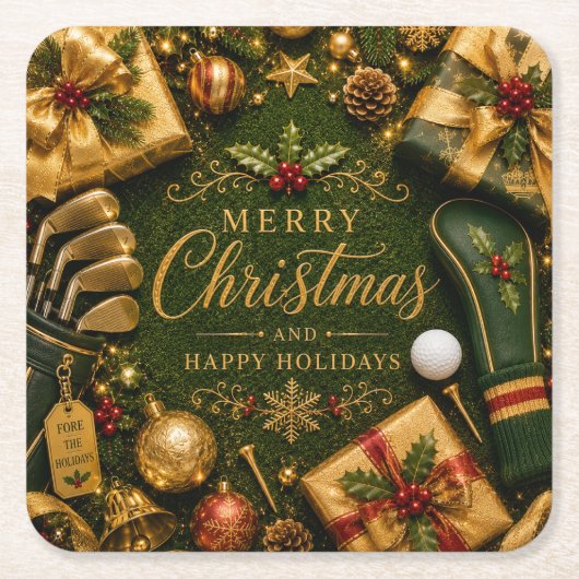 Golf Weihnachtsfeier Rechteckiger Pappuntersetzer (Vorderseite)