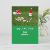 Golf Weihnachtsfest Party mit Golfball und Weihnac Einladung (Stehend Vorderseite)