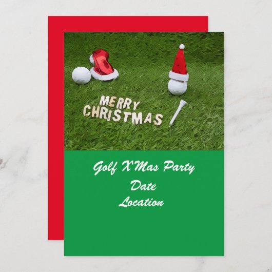 Golf Weihnachtsfest Party mit Golfball und Weihnac Einladung (Vorne/Hinten)