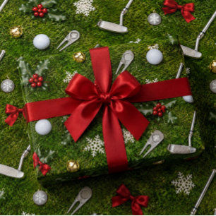 Golf-Weihnachtsgeräte-Muster auf grünem Gras  Geschenkpapier