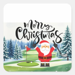 Golf-Weihnachtsgeschenk mit Santa Golfer an der Go Quadratischer Aufkleber
